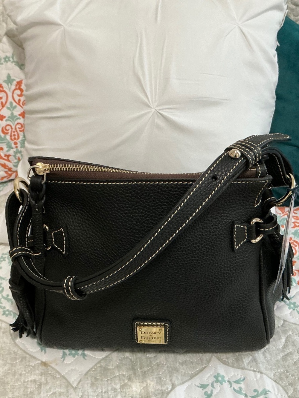 Dooney & Bourke Black Leather Satchel Bag with Tassels